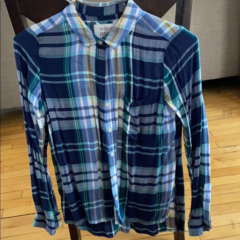 Blue plaid button down